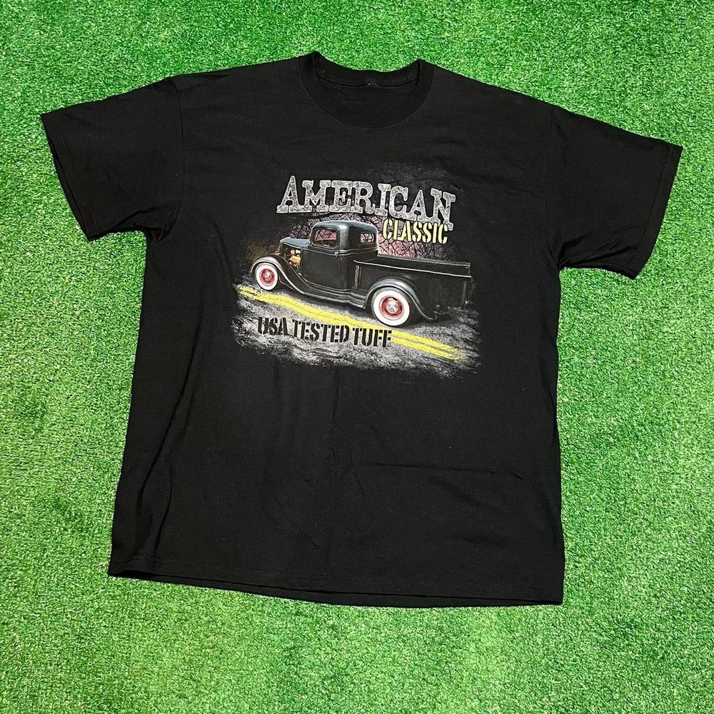 Vintage 90s American Classic USA Tested Tuff Truck Graphic Tee Black XL